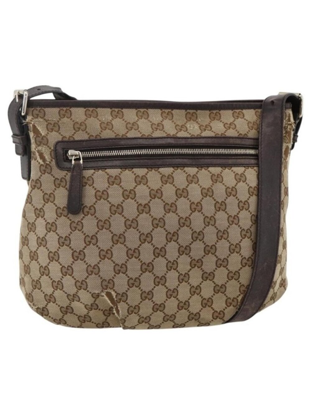 Authentic GUCCI GG Canvas Shoulder Bag Outlet Beige Silver 388930